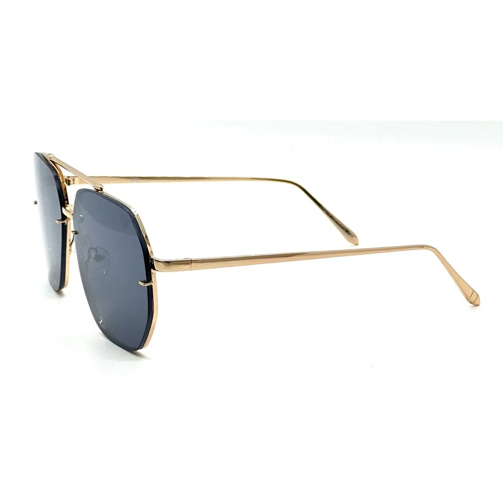 Sunglasses Flat‎ Top Fashion Forward Gold UV400 Protection Dark Black Lens Women